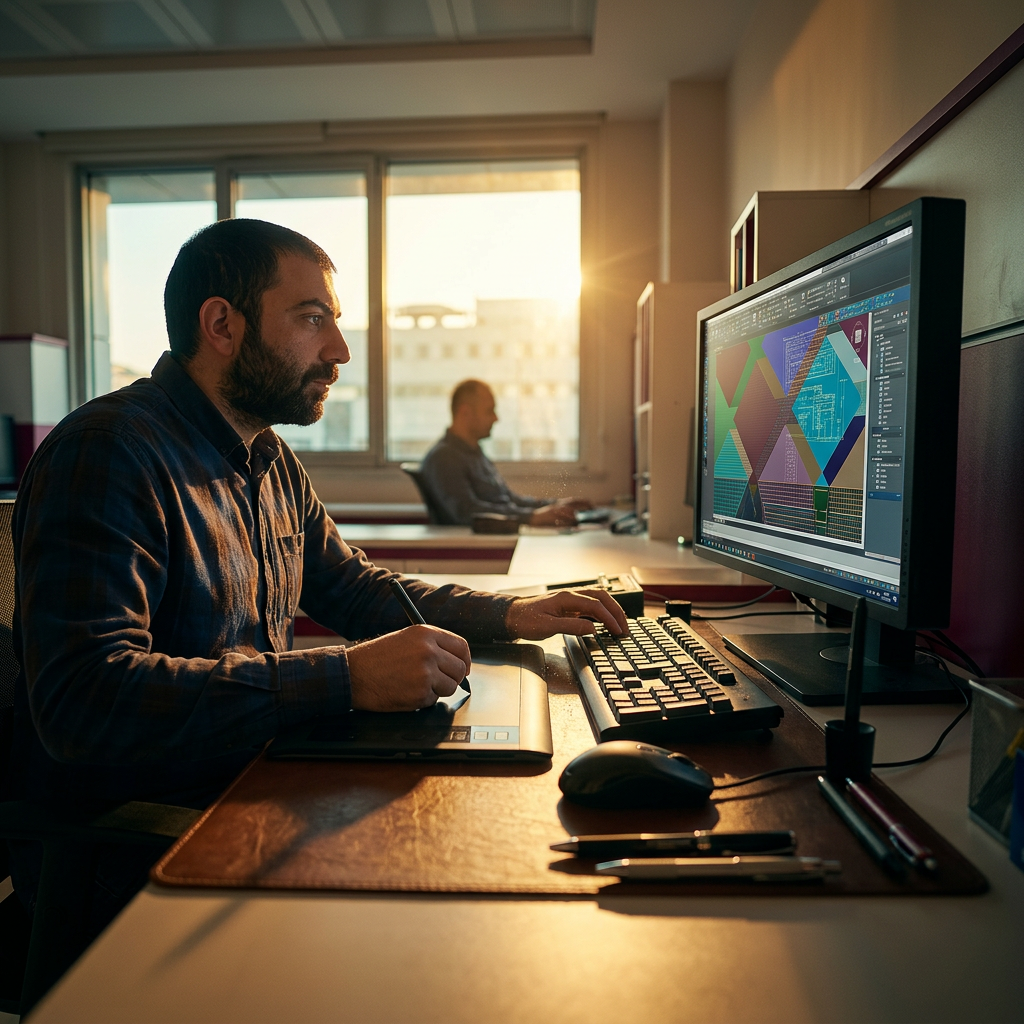 Pattern designer working on CAD knitwear designs